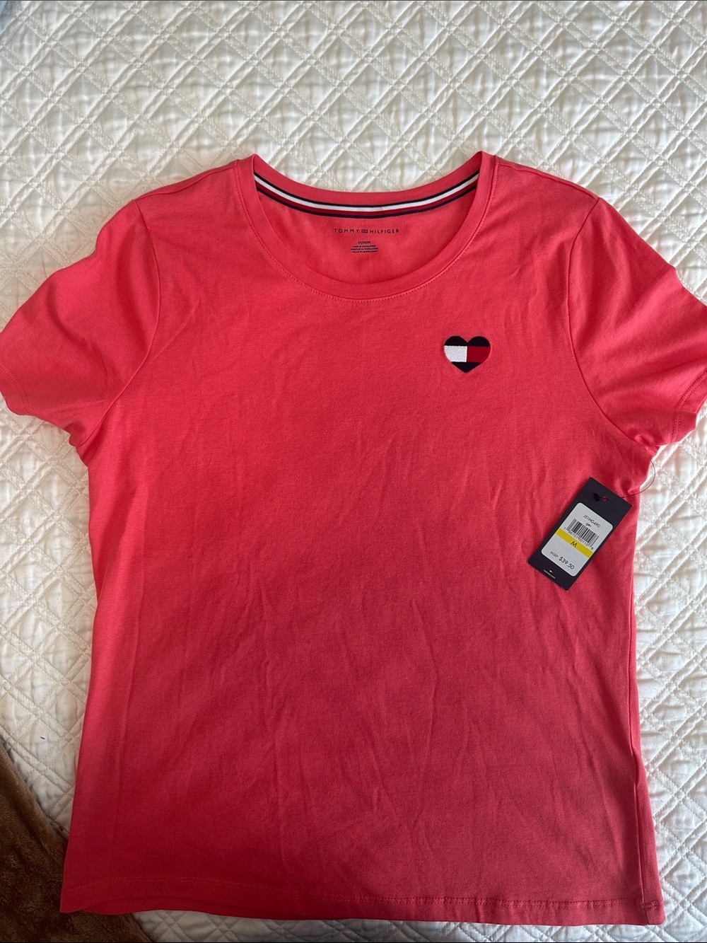 Tommy Hilfiger Coral Short Sleeve Tee with Heart Logo